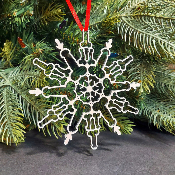 Set of sparkling silver snowflake Christmas ornaments for festive decoration