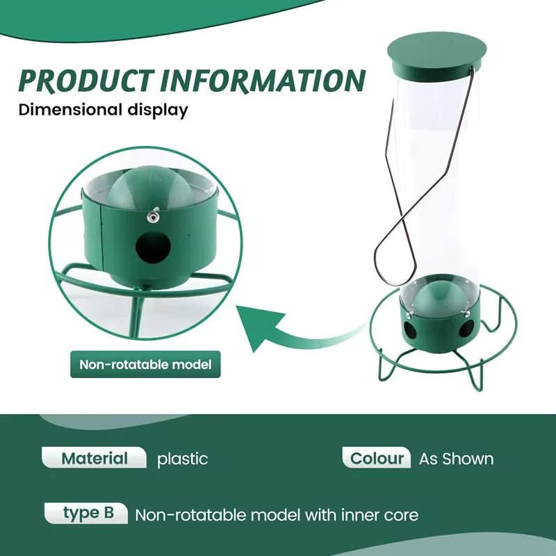 Durable squirrel-proof birdhouse with rotating perch, ideal for garden bird feeding. Weatherproof outdoor birding accessory.