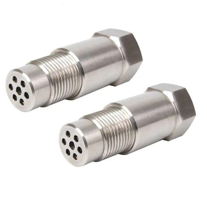 Stainless steel automotive oxygen sensor spacer with integrated converter, set of 2 for exhaust system.