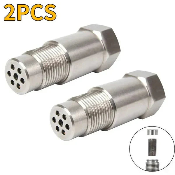 Automotive O2 sensor bung extenders with catalytic converters, ideal for check engine light issues, 2 pcs.