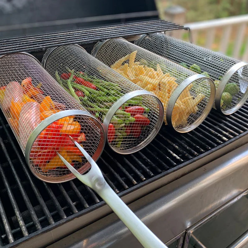 Durable BBQ grill basket made of stainless steel, perfect kitchen gadget for any barbecue.
