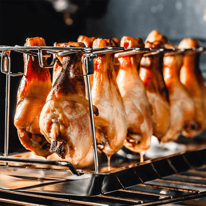 Durable stainless steel chicken roaster rack, ideal for smoking & grilling poultry