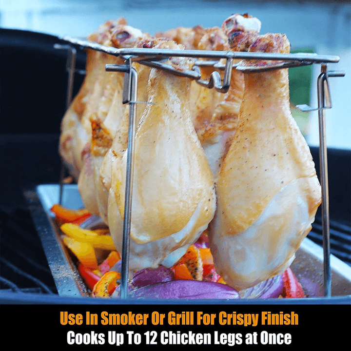 Vertical chicken rack made of stainless steel, a sturdy grill accessory for whole chickens