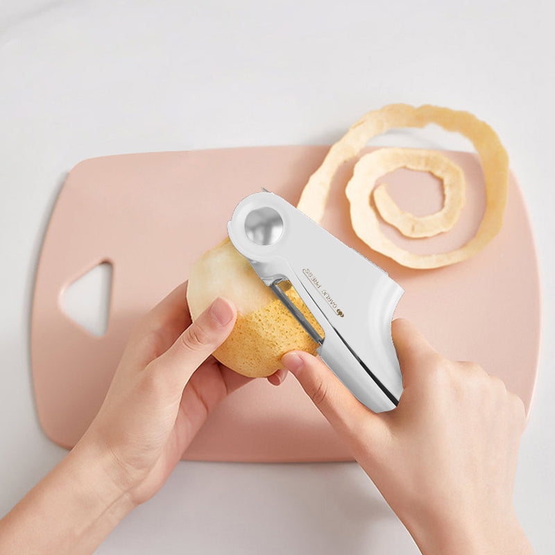 Robust stainless steel garlic press, excellent for mincing garlic in food prep.