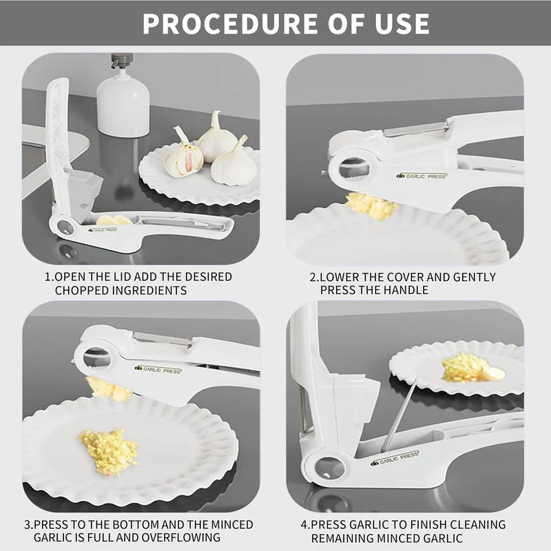 Garlic press manufactured from premium stainless steel for kitchen excellence.