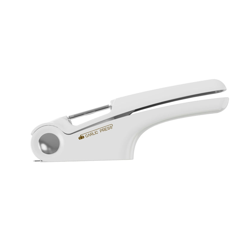 Shiny stainless steel garlic press, adds elegance to your kitchen gadgets.