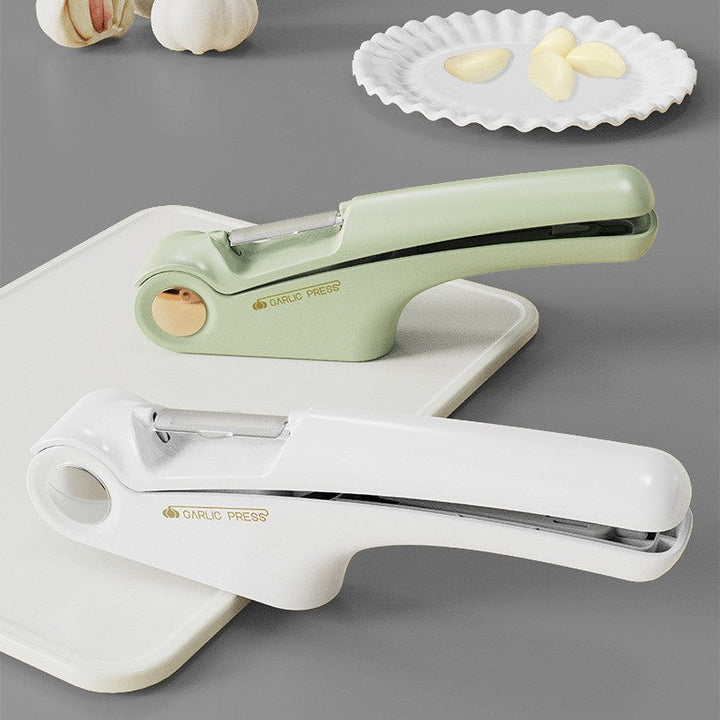 Multipurpose garlic press, high-quality stainless steel kitchen gadget.