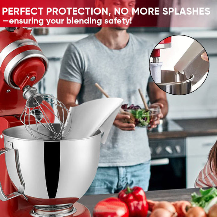 Practical kitchen gadget, stainless steel mixer pouring shield, ensures tidy baking.