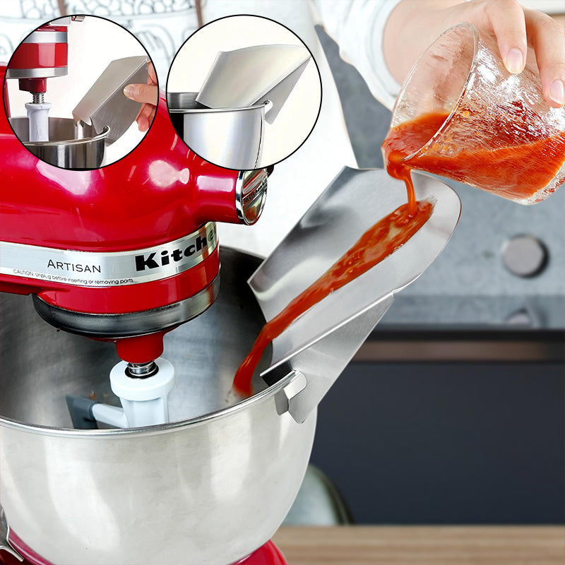 Kitchen mixer accessory: stainless steel pouring shield, durable gadget for baking.