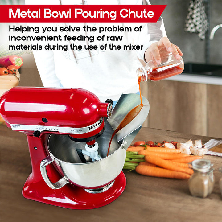 Durable stainless steel mixer pouring shield, essential kitchen accessory for bakers.