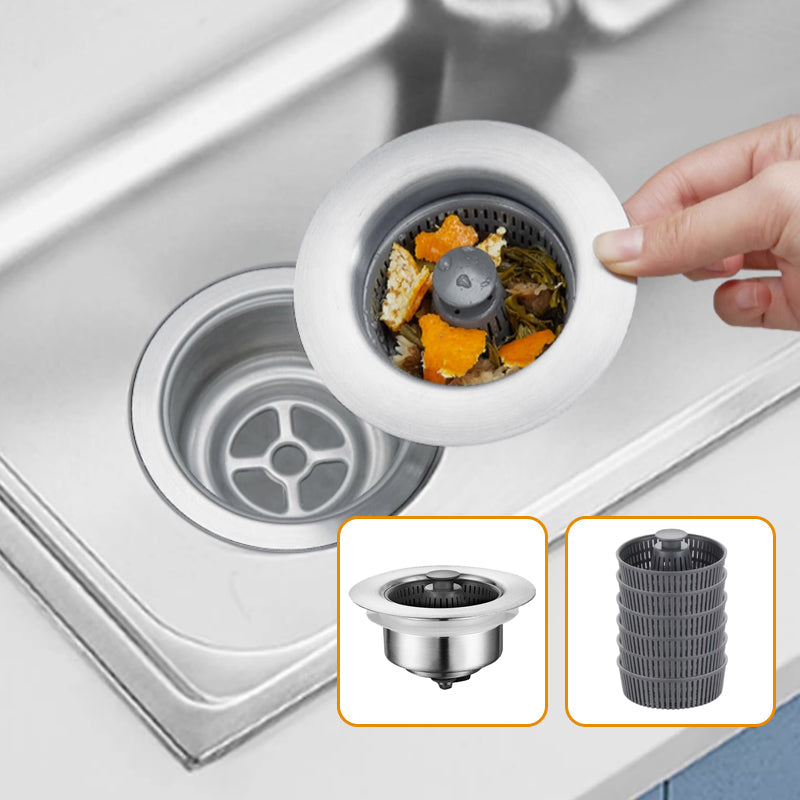 Stainless steel kitchen sink drain strainer with odor filter, preventing clogs & smells