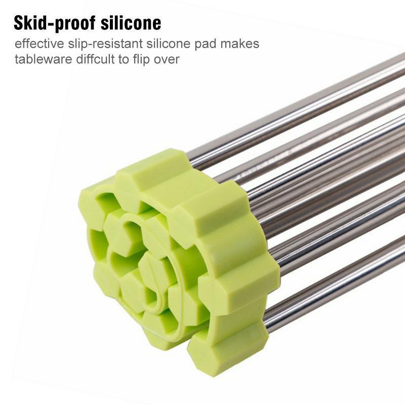 Multipurpose stainless steel drying rack for kitchen, rolls up for easy storage, homedecor