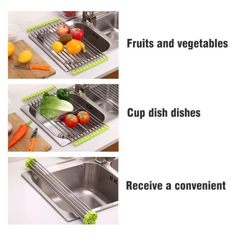 Stylish roll-up dish drying rack, essential kitchen sink accessory, durable & rust-resistant