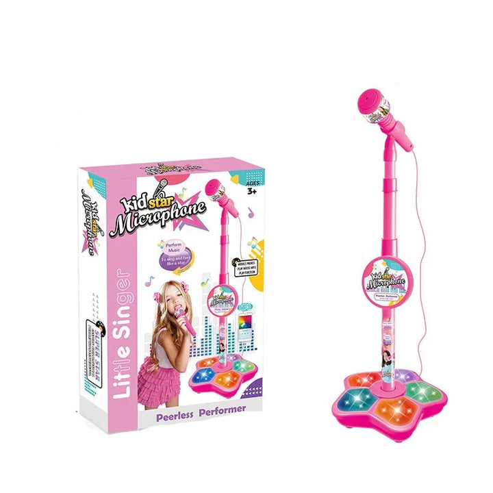 Adjustable stand karaoke microphone for kids, a popular musical toy for children's entertainment.