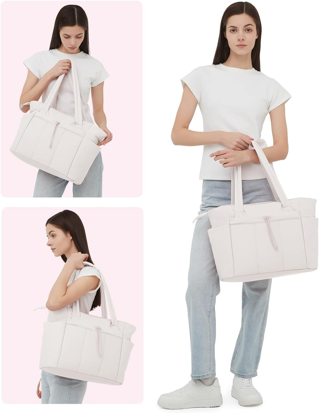 Black quilted gym bag, a spacious women's tote with laptop & travel capabilities.