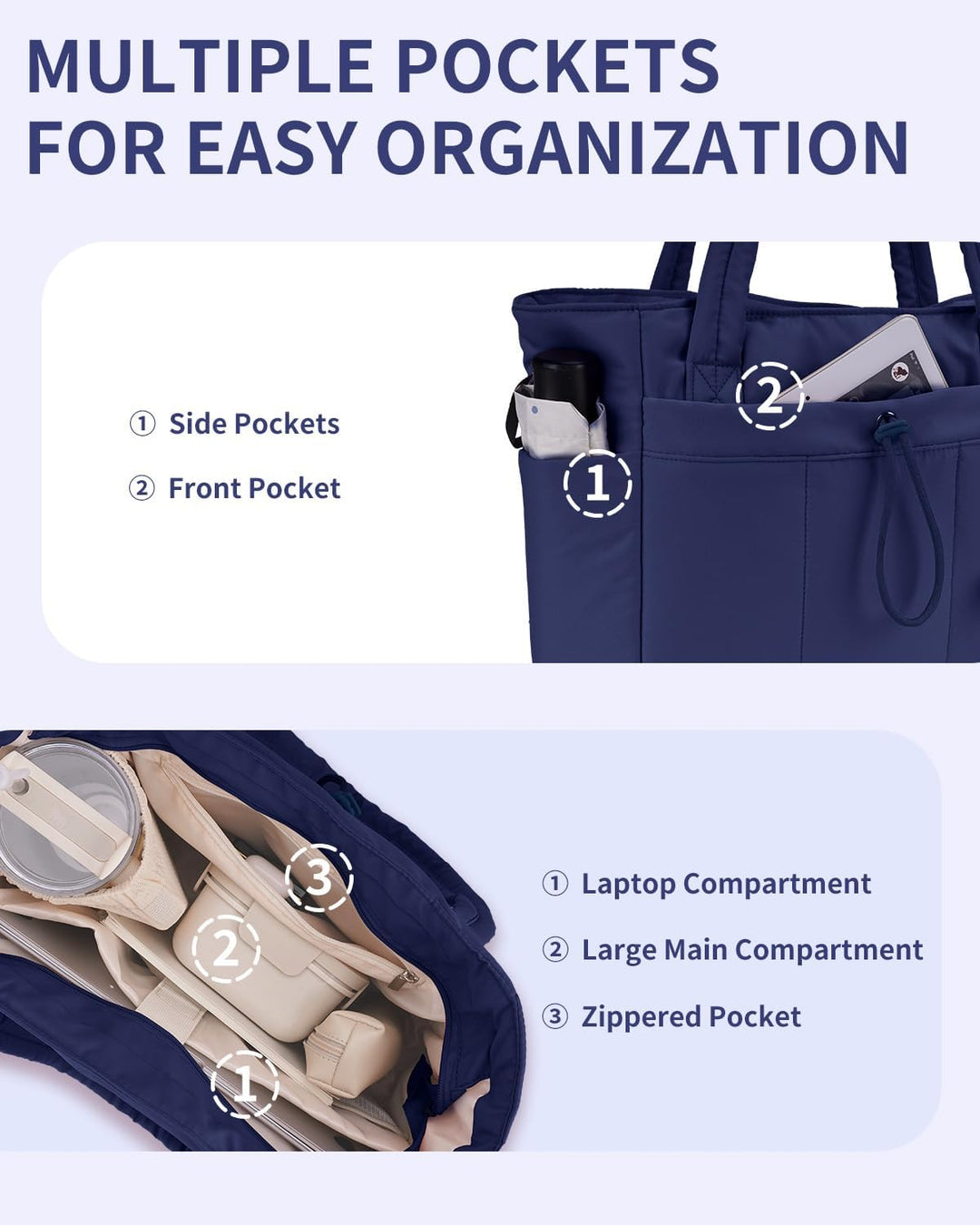 Modern pink puffer tote, functional women's bag with laptop & travel compartments.