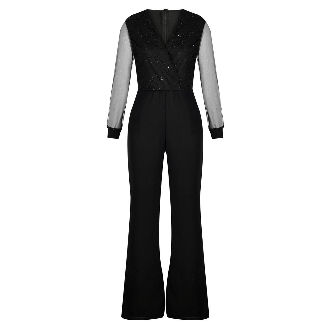 Women's comfortable black casual jumpsuit, perfect for versatile all-season everyday style and leisure.