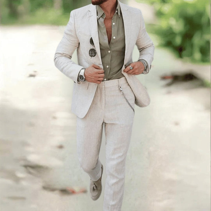 Close-up of elegant men's slim fit suit fabric, highlighting tailored quality. Ideal for professional or wedding wear.