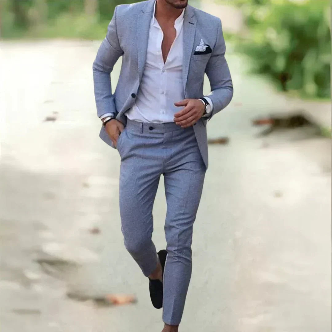 Modern men's two-piece suit for all occasions; a versatile slim fit design suitable for business, weddings & parties.