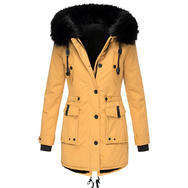 Elegant women's hooded winter coat, a practical and warm jacket for everyday style.
