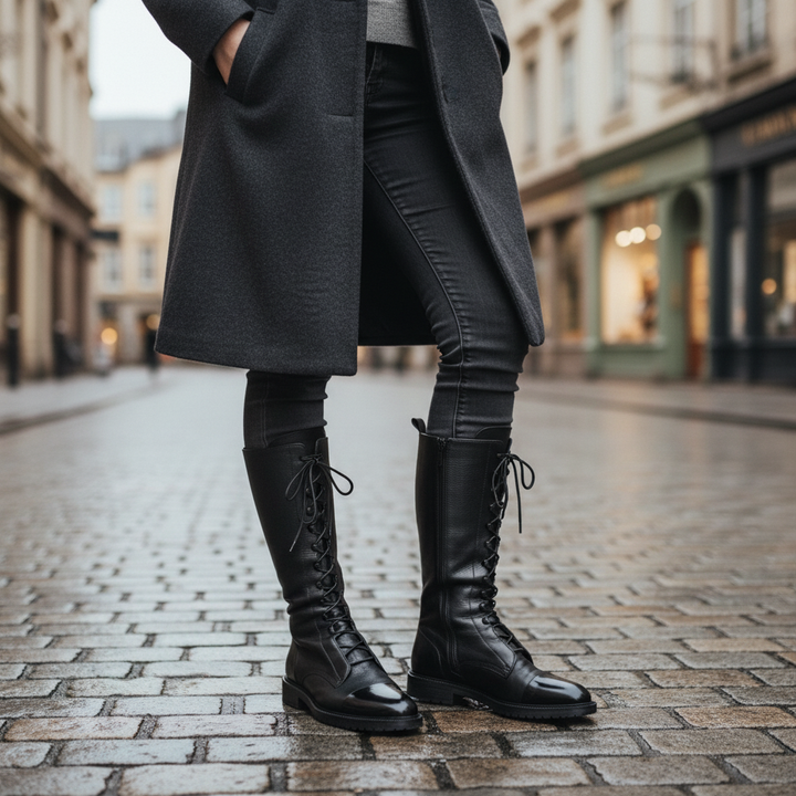 Stylish women's lace-up high boots, Christine, perfect for autumn/winter, featuring comfortable design & non-slip sole.