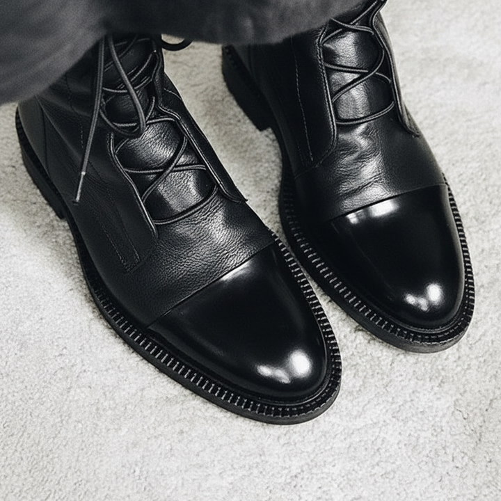 Chic women's high lace-up boots, Christine, with stylish design & non-slip sole for secure autumn/winter wear.