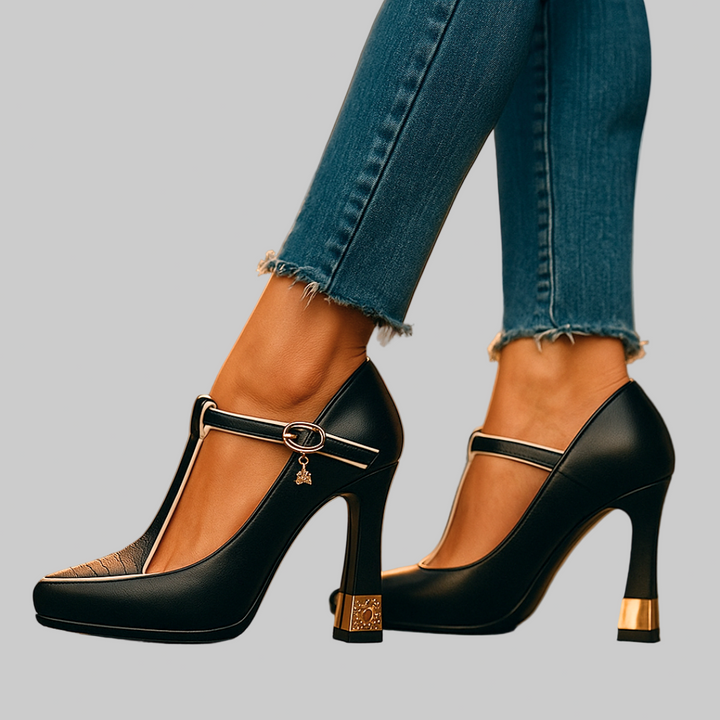 Comfortable women's orthopedic dress heels with adjustable strap for all-day wear. Supportive & chic.