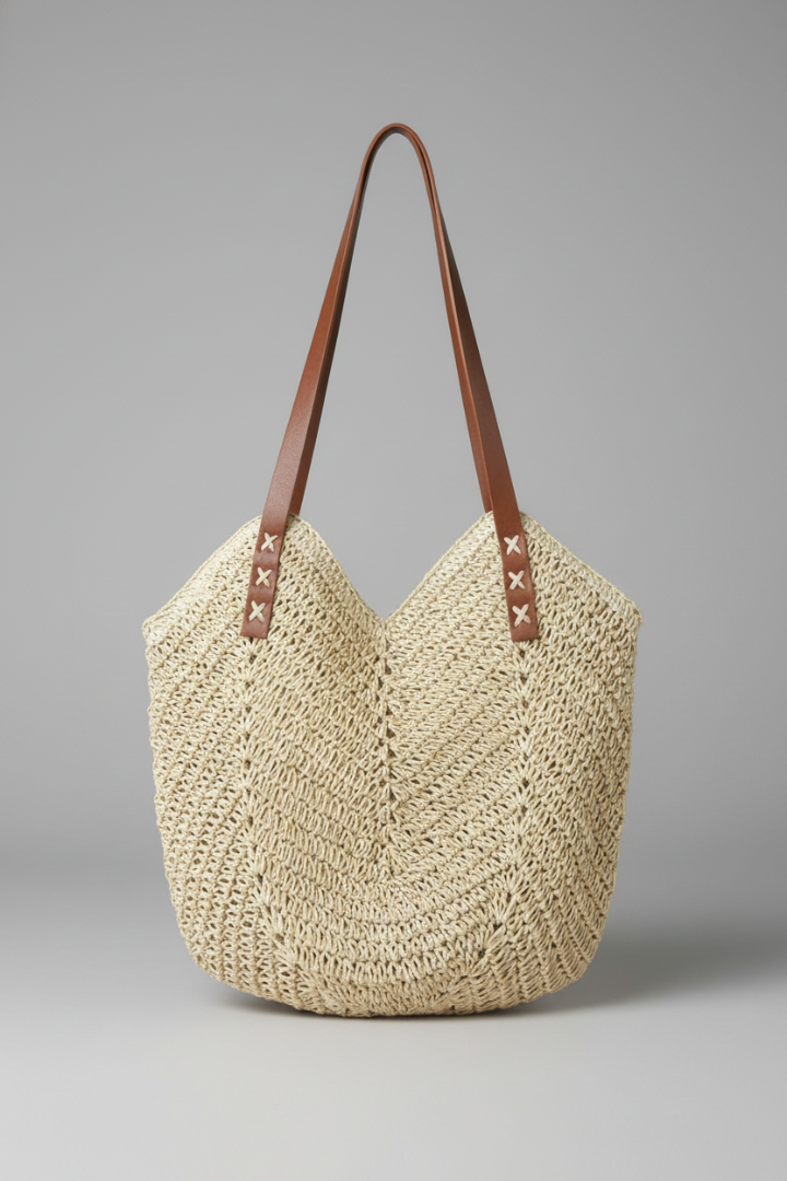 Fashionable women's textured shoulder bag with long handles, a versatile and stylish handbag accessory.