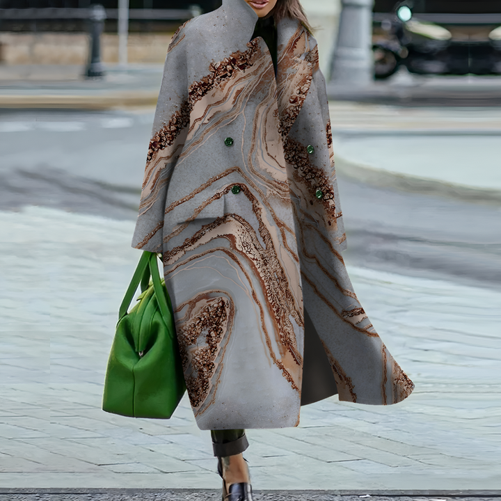 Classic women's long waterproof coat with button closure, perfect for winter and fall.
