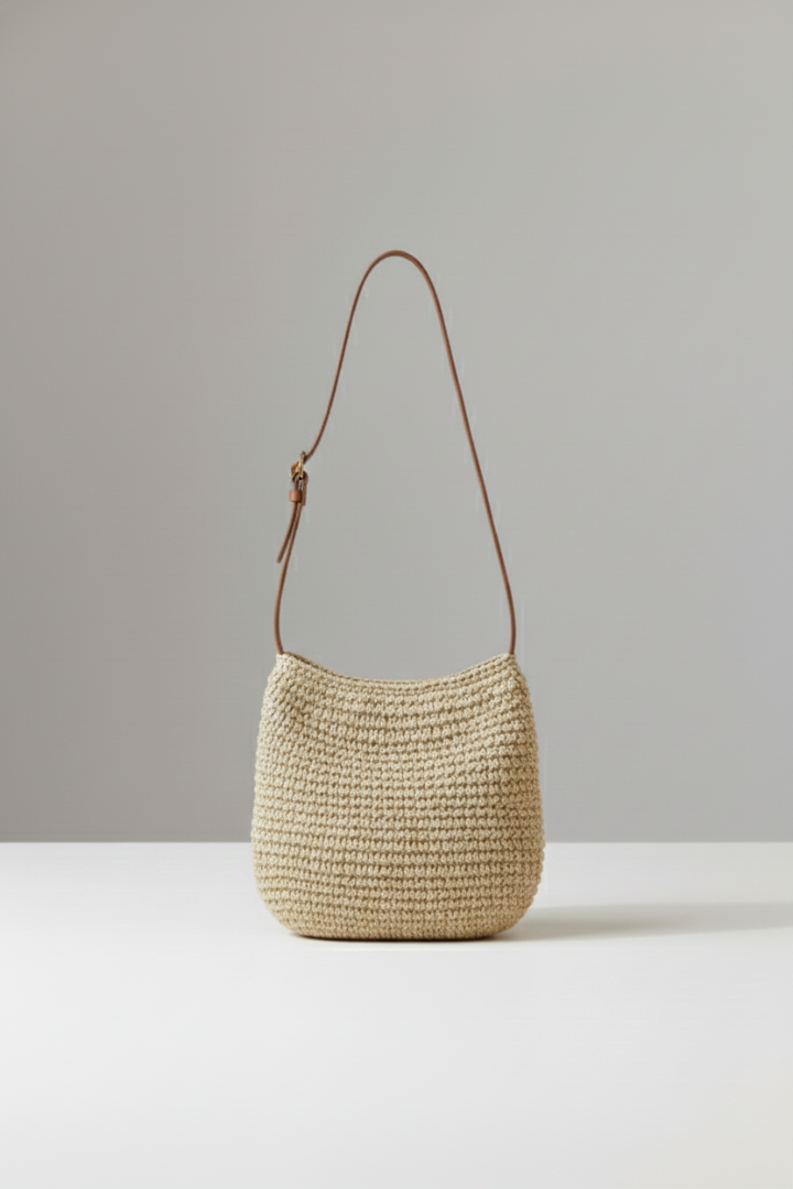 Fashionable women's woven handbag with an elegant texture and practical long adjustable shoulder strap.