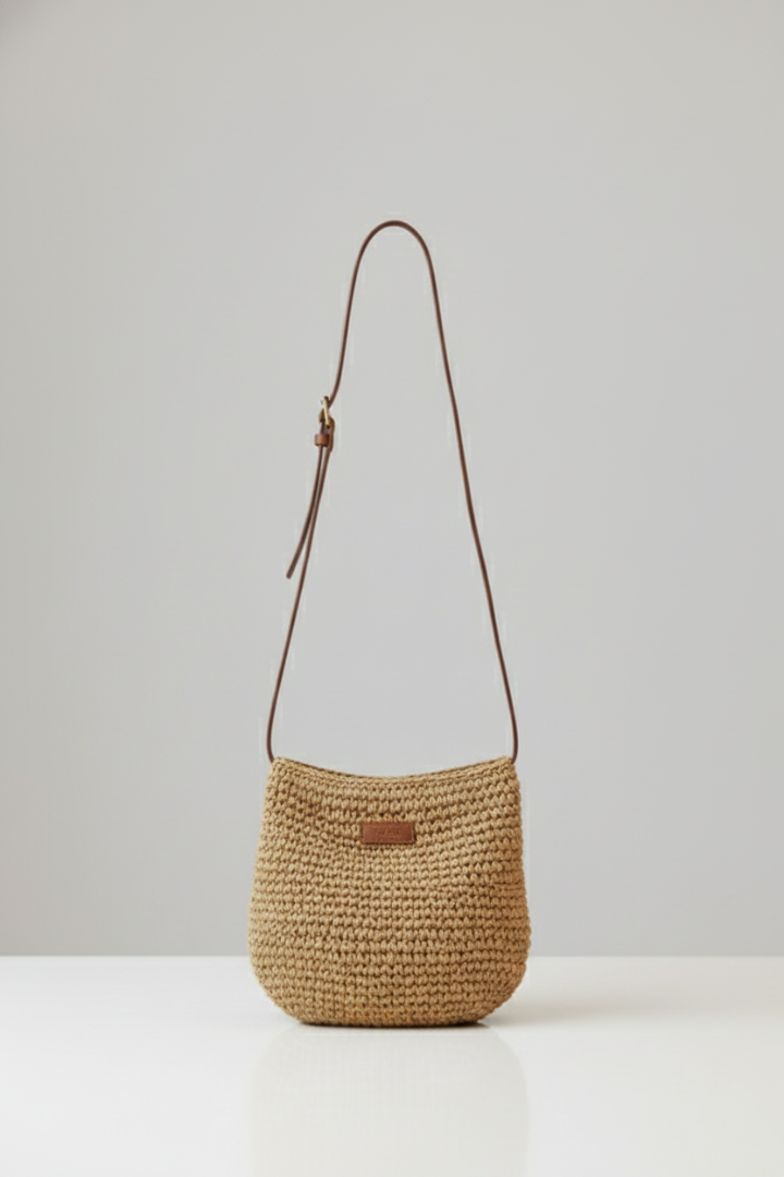 Stylish women's everyday shoulder bag with intricate woven texture and convenient adjustable strap. Beige/brown.