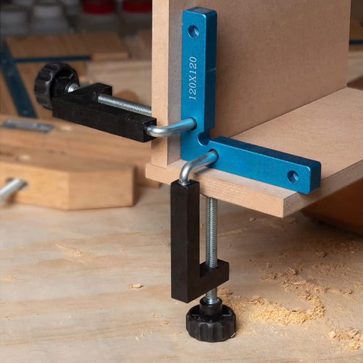 T-Track Woodworking Clamp securing a workpiece on a router table, precise hold down.