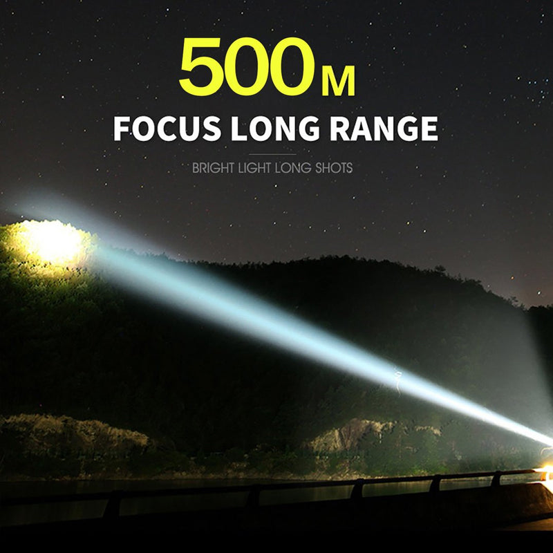 High lumen flashlight, rechargeable with a durable waterproof design for tactical use