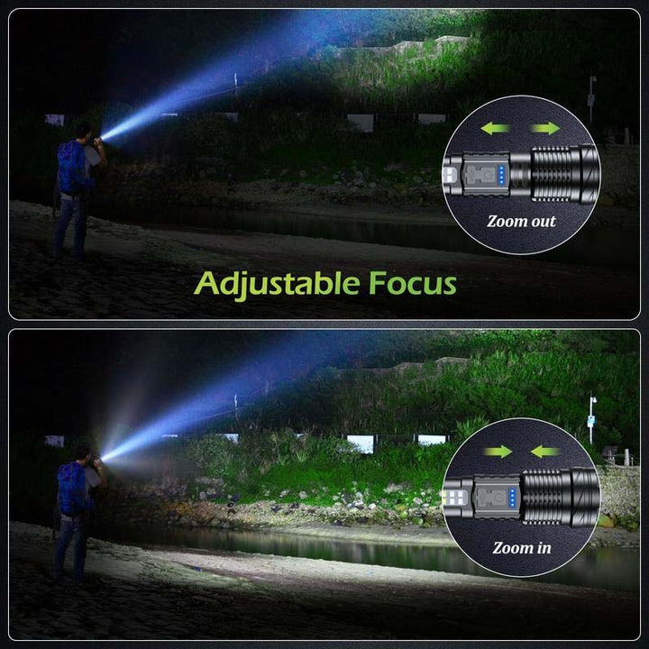 Ergonomic tactical flashlight with white laser beam, essential outdoor camping gear