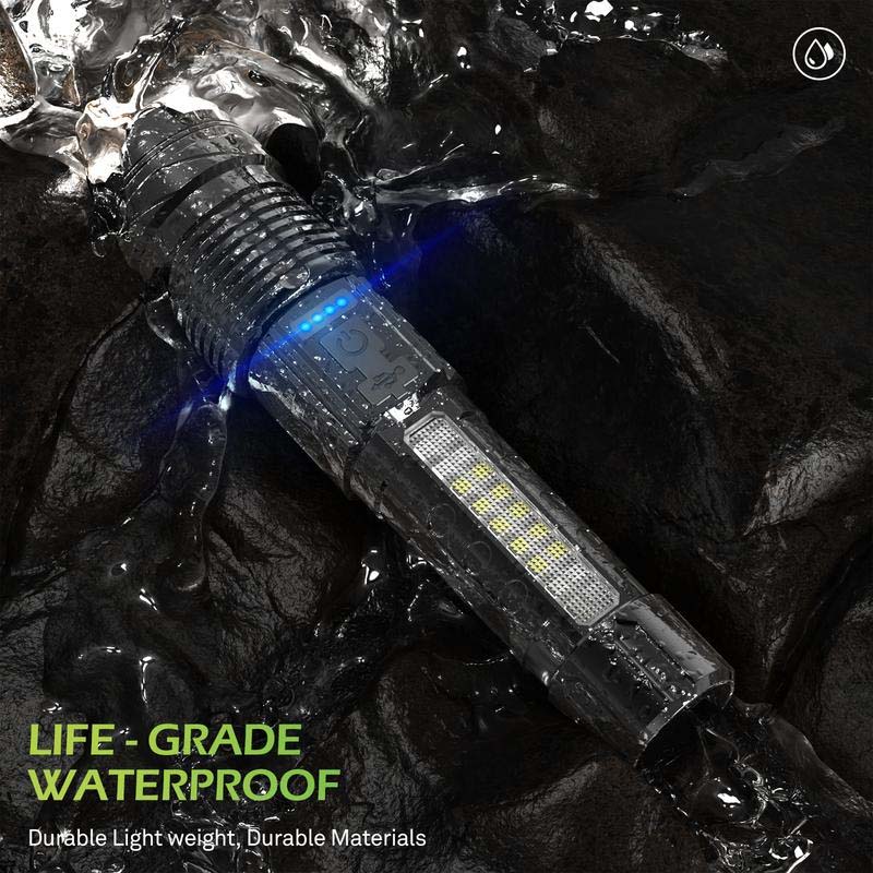 Rechargeable tactical flashlight, white laser, waterproof, ideal for camping adventures