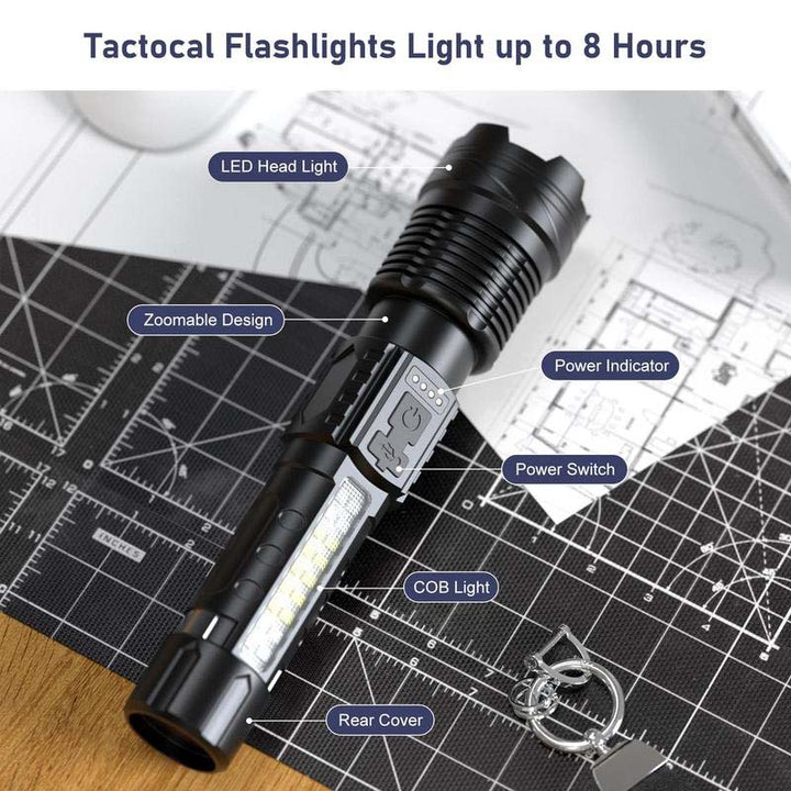 Compact tactical flashlight with powerful white laser, portable LED for camping