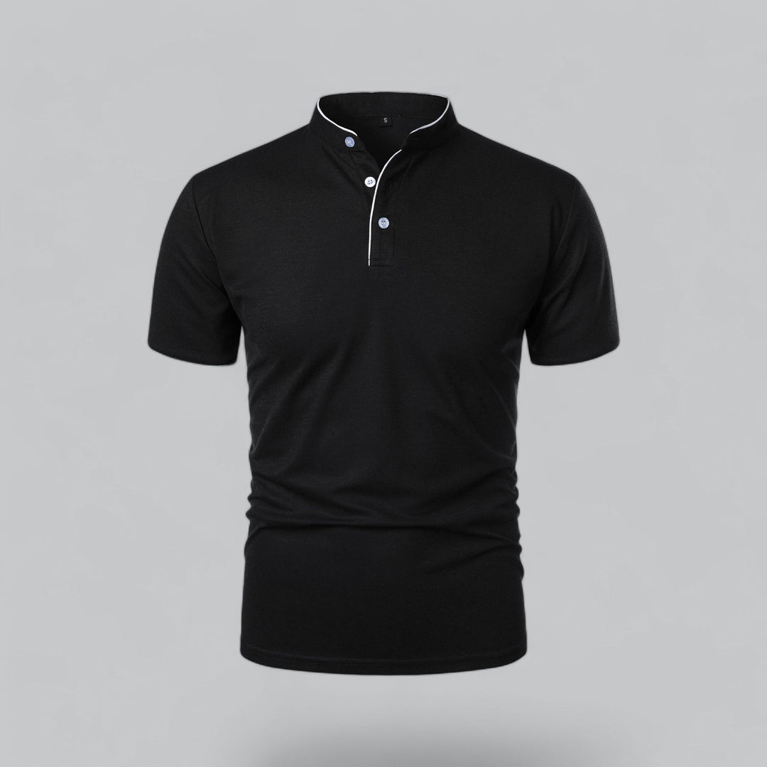 Short Sleeve men's collarless polo, versatile for timeless everyday smart casual fashion.