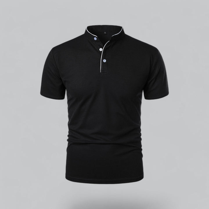 Short Sleeve men's collarless polo, versatile for timeless everyday smart casual fashion.