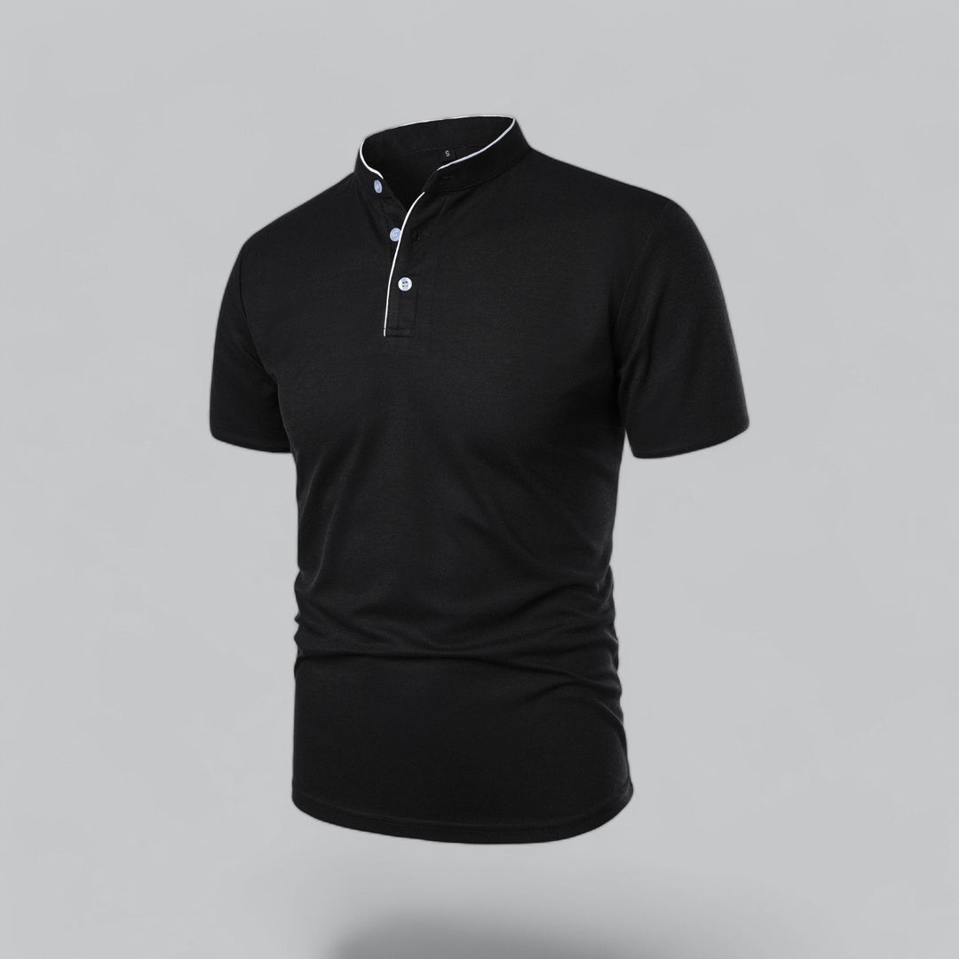Versatile men's collarless short sleeve polo, ideal for smart casual & everyday business attire.