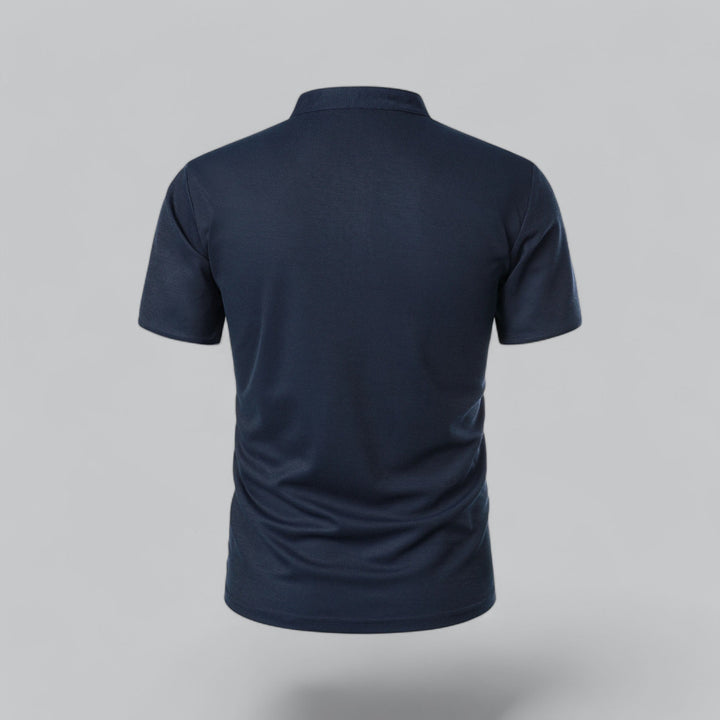 Timeless men's short sleeve collarless polo, suitable for smart casual and autumn dressing.