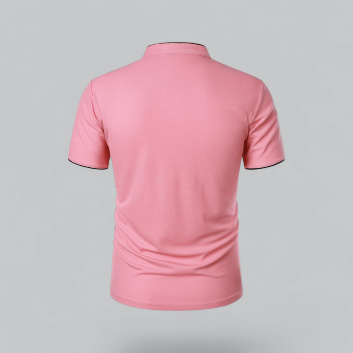 Timeless men's short sleeve collarless polo shirt, ideal for smart casual & business style.