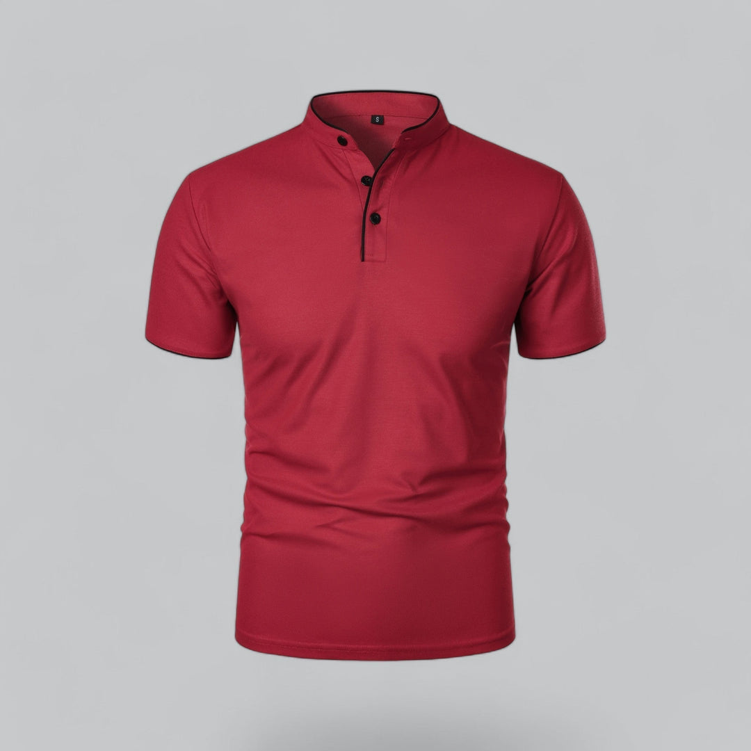 Men's modern collarless polo shirt, short sleeve, everyday wear, perfect for spring.