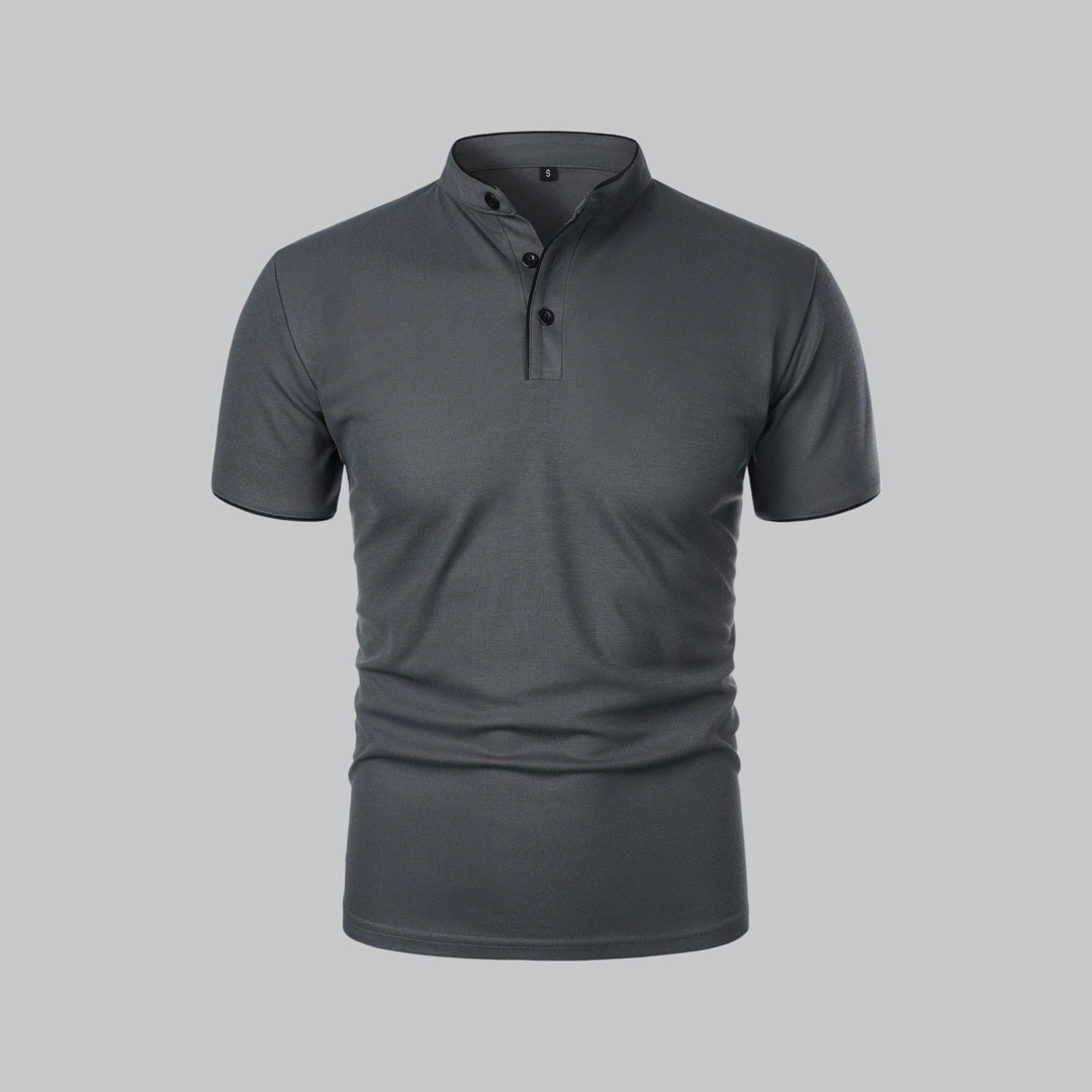 Everyday Wear men's collarless polo shirt, short sleeve, modern & timeless smart casual appeal.