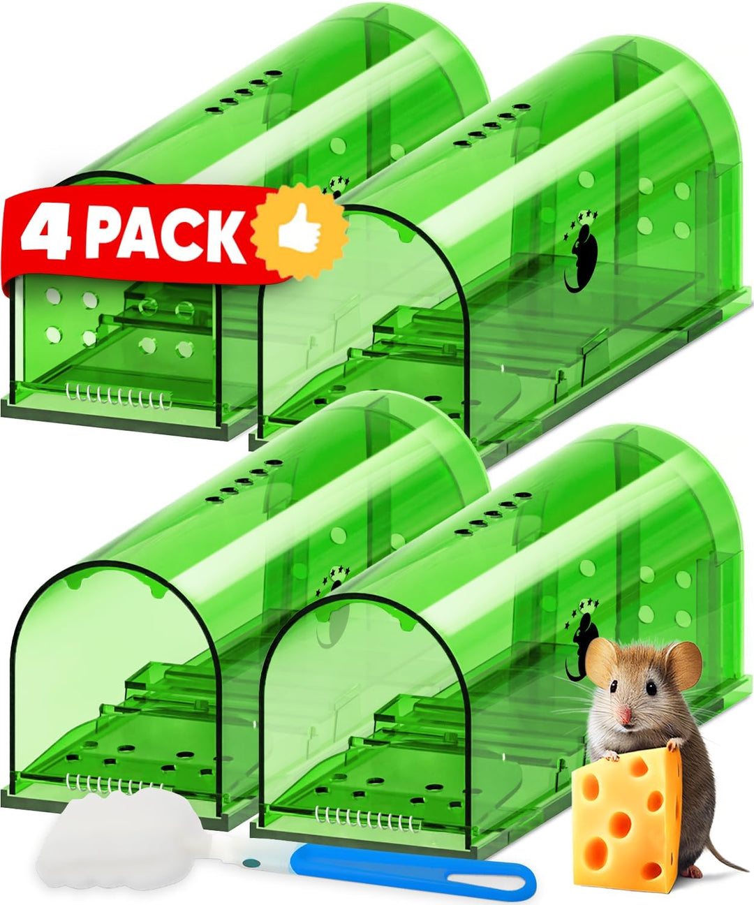 Live catch mouse trap (4-pack) by Tavvita. No-kill rodent control solution for indoor & outdoor use.