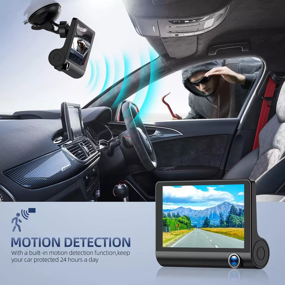 Front & rear HD recording with TavvitaImp009 Dual Lens Dash Cam. 4-inch touchscreen for easy vehicle monitoring.