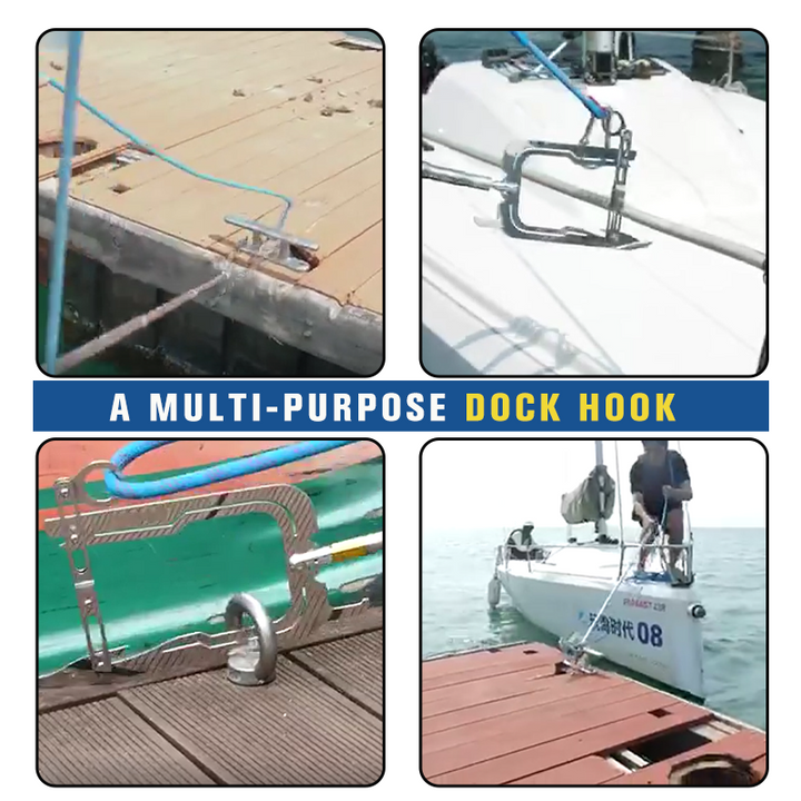 Compact telescoping dock hook for boats, collapsed for easy storage, perfect marine safety equipment.