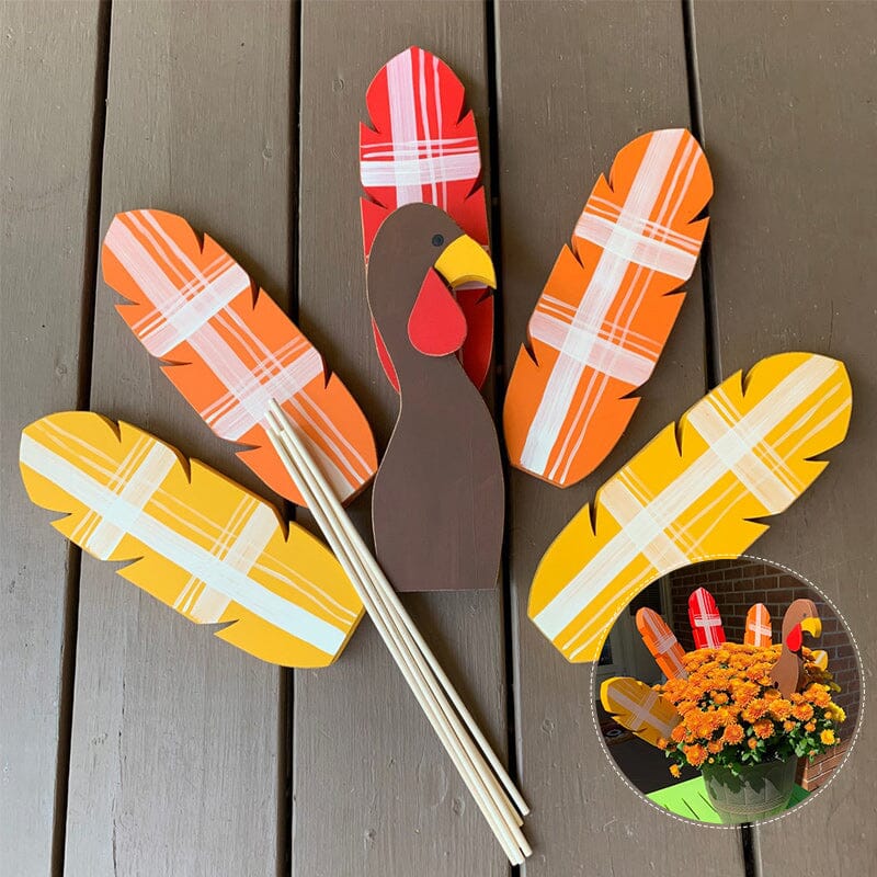 Detailed Thanksgiving turkey garden stake, autumnal accent for holiday decor