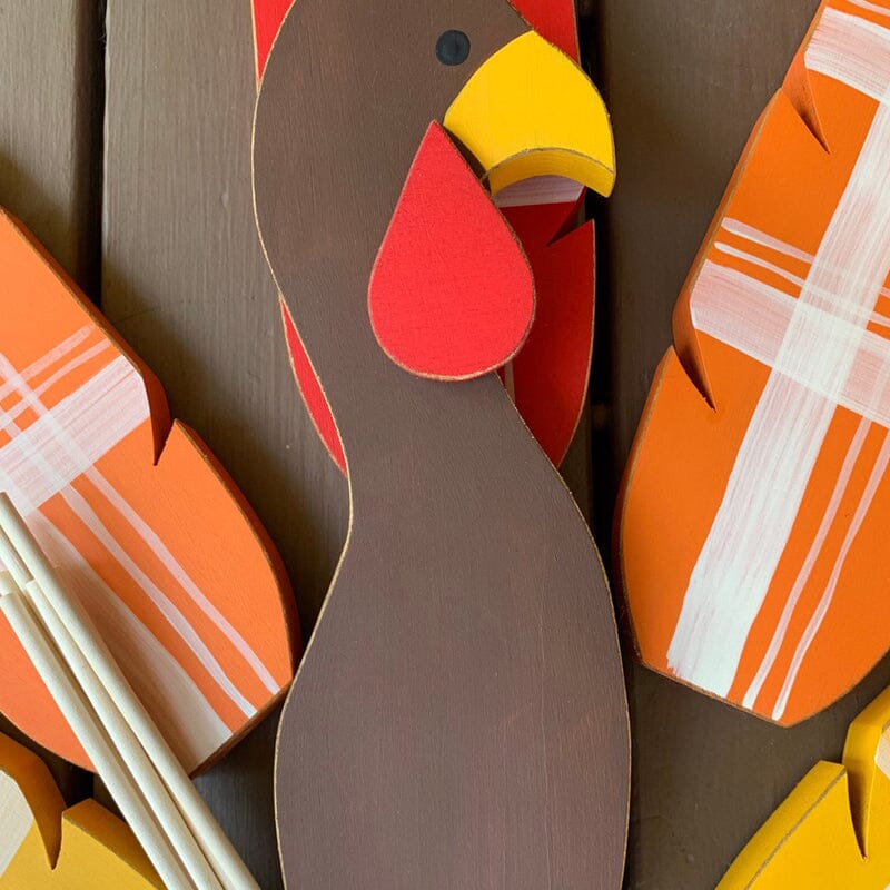Seasonal outdoor garden stake featuring a Thanksgiving turkey, perfect for fall planters