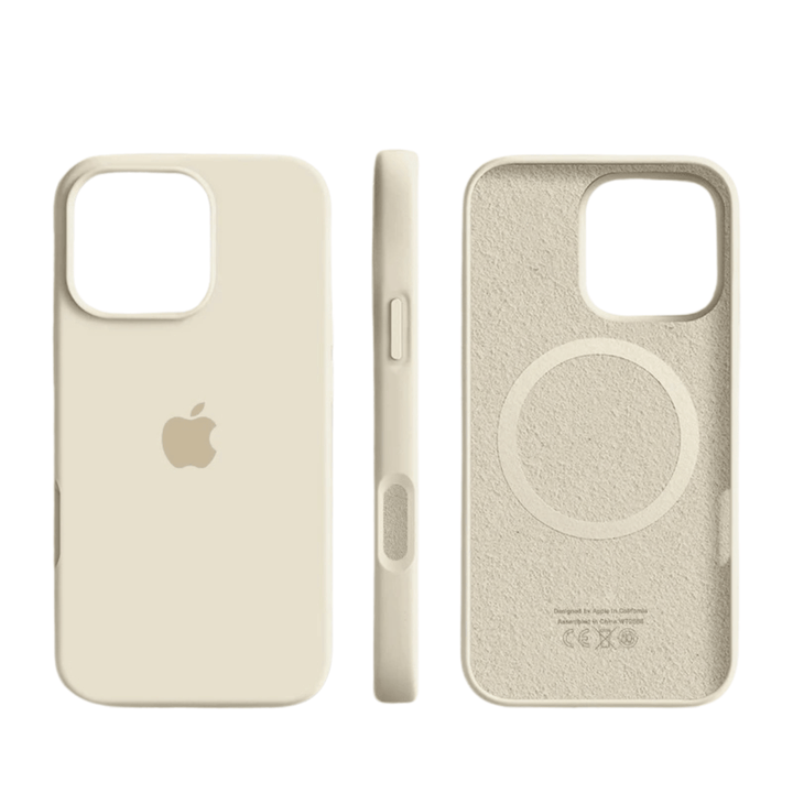 Thin magnetic silicone iPhone case with MagSafe compatibility for secure attachment and charging.