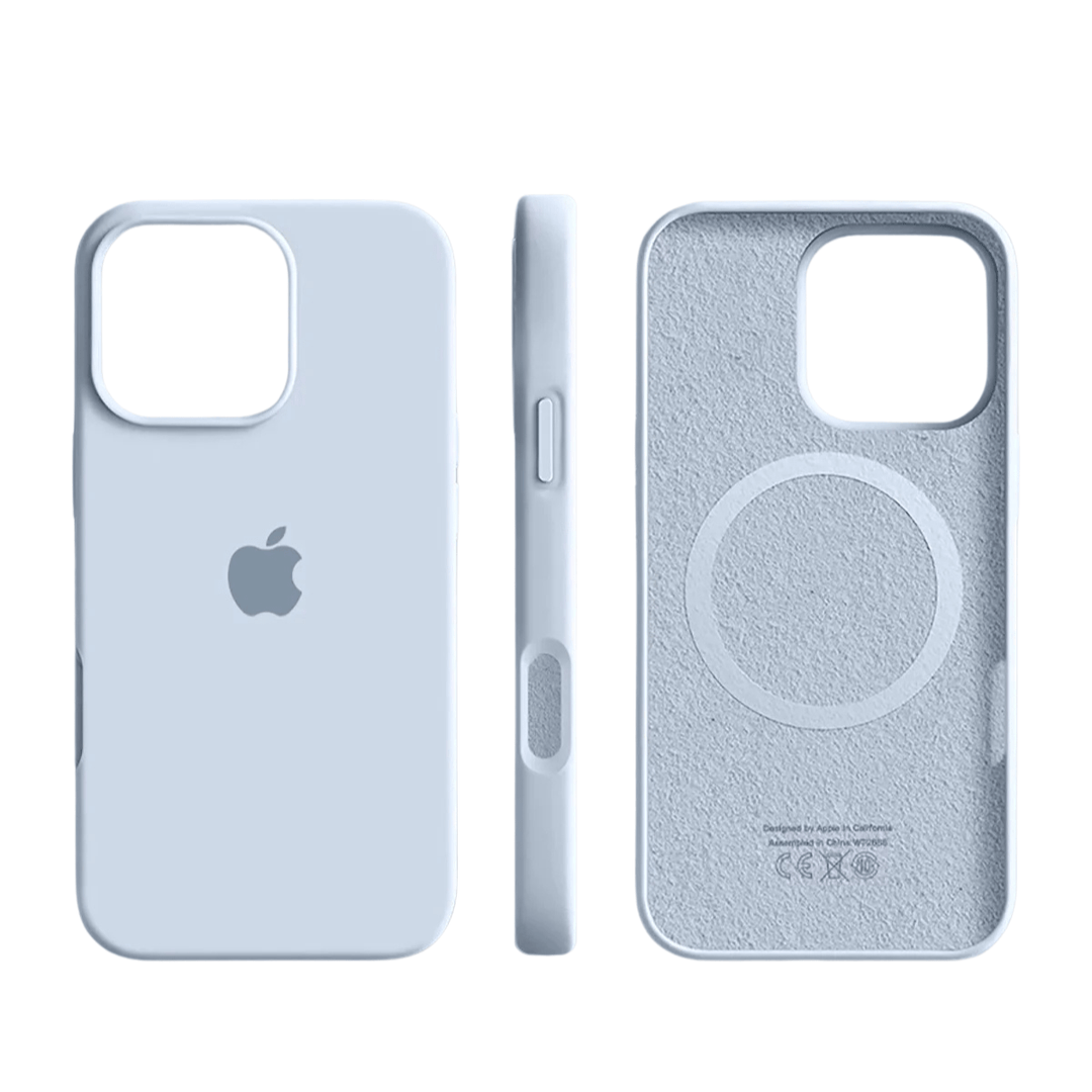 Sleek, thin silicone iPhone case, MagSafe ready, provides essential phone protection.